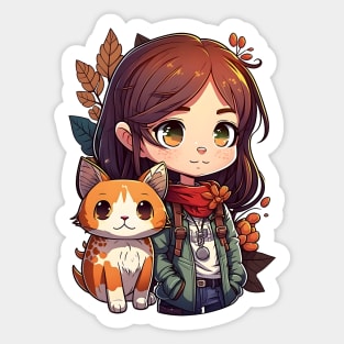 Cat & Girl Kawaii Anime Retro Fall Cat Lover Sticker